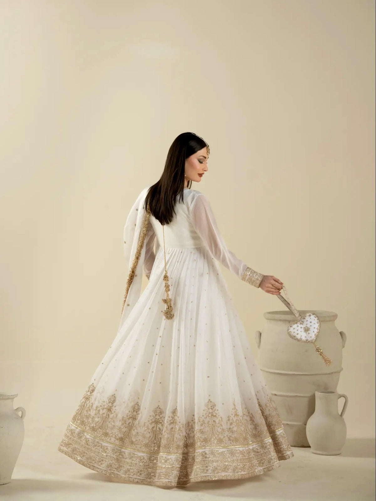 White Georgette Anarkali Suit, view 4