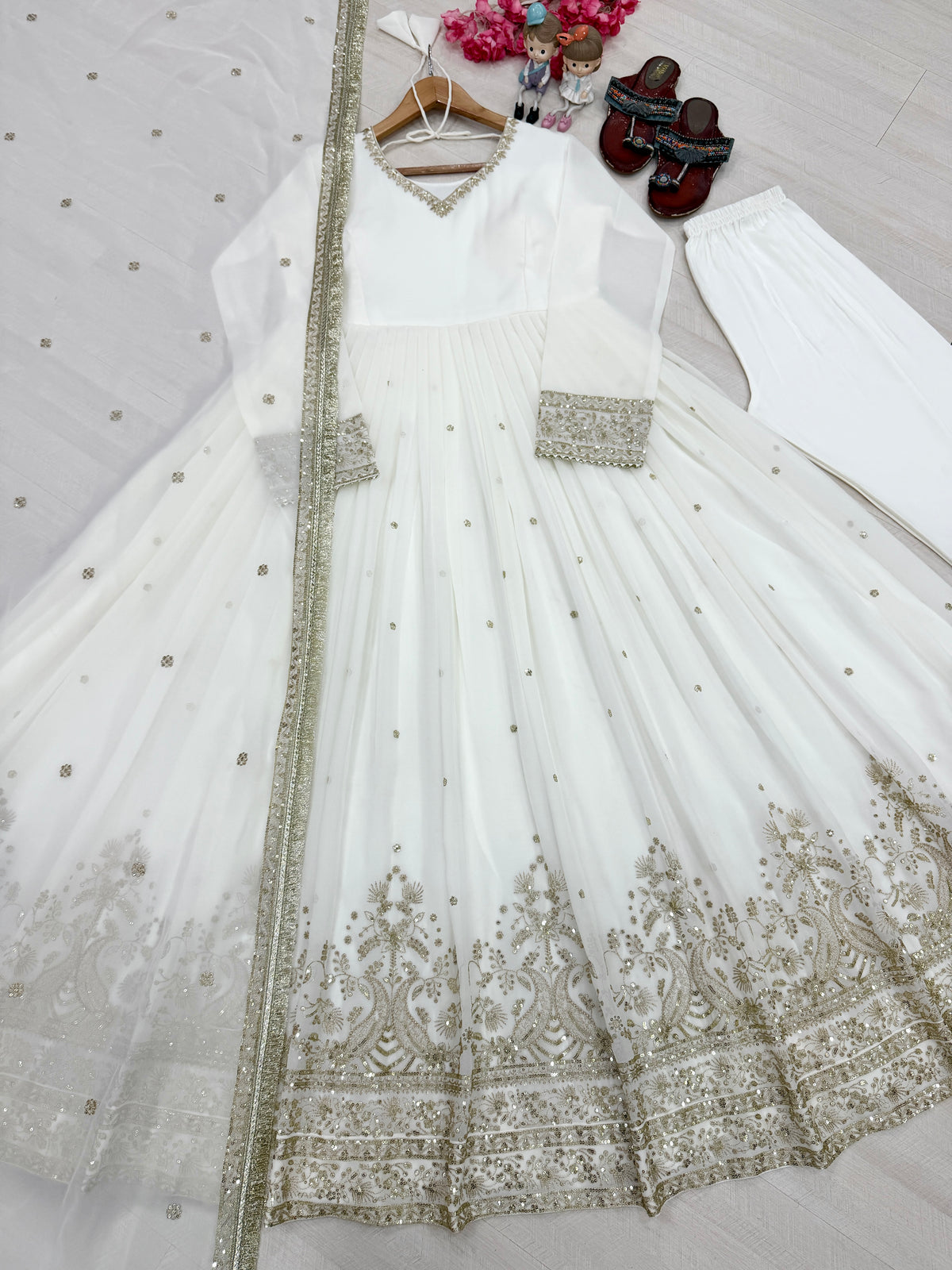 White Georgette Anarkali Suit, view 5