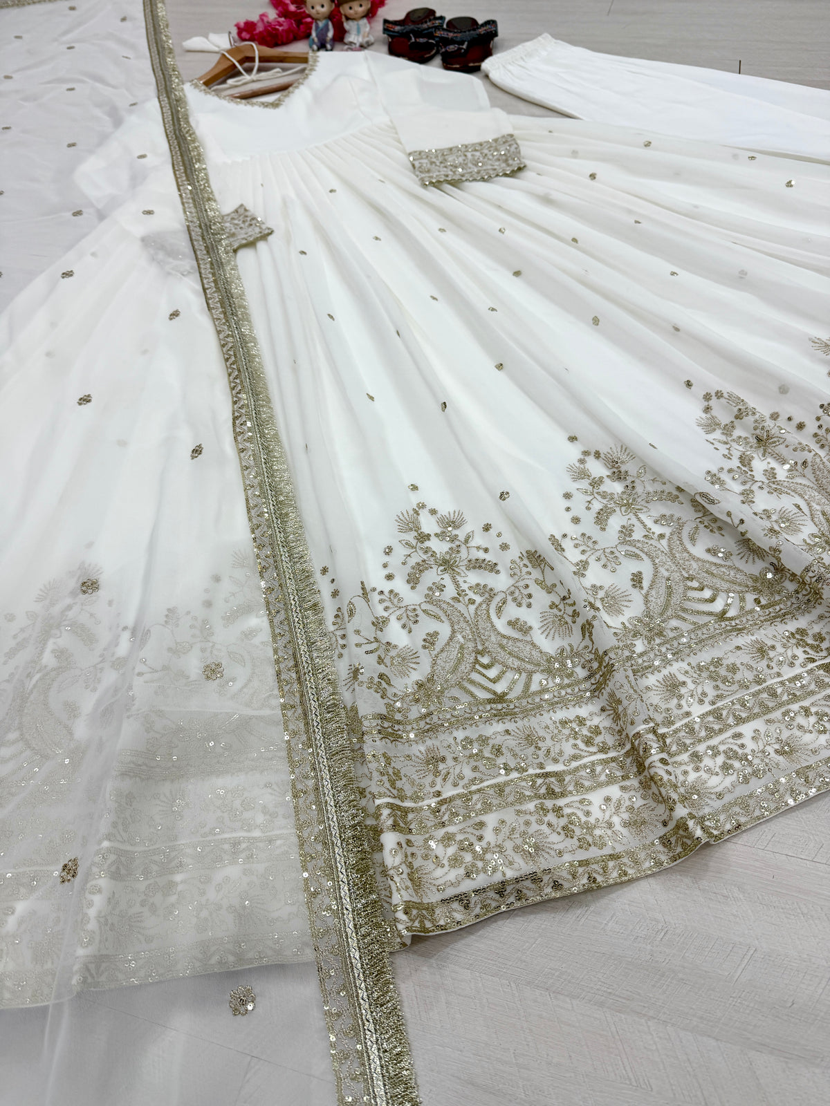 White Georgette Anarkali Suit, view 6