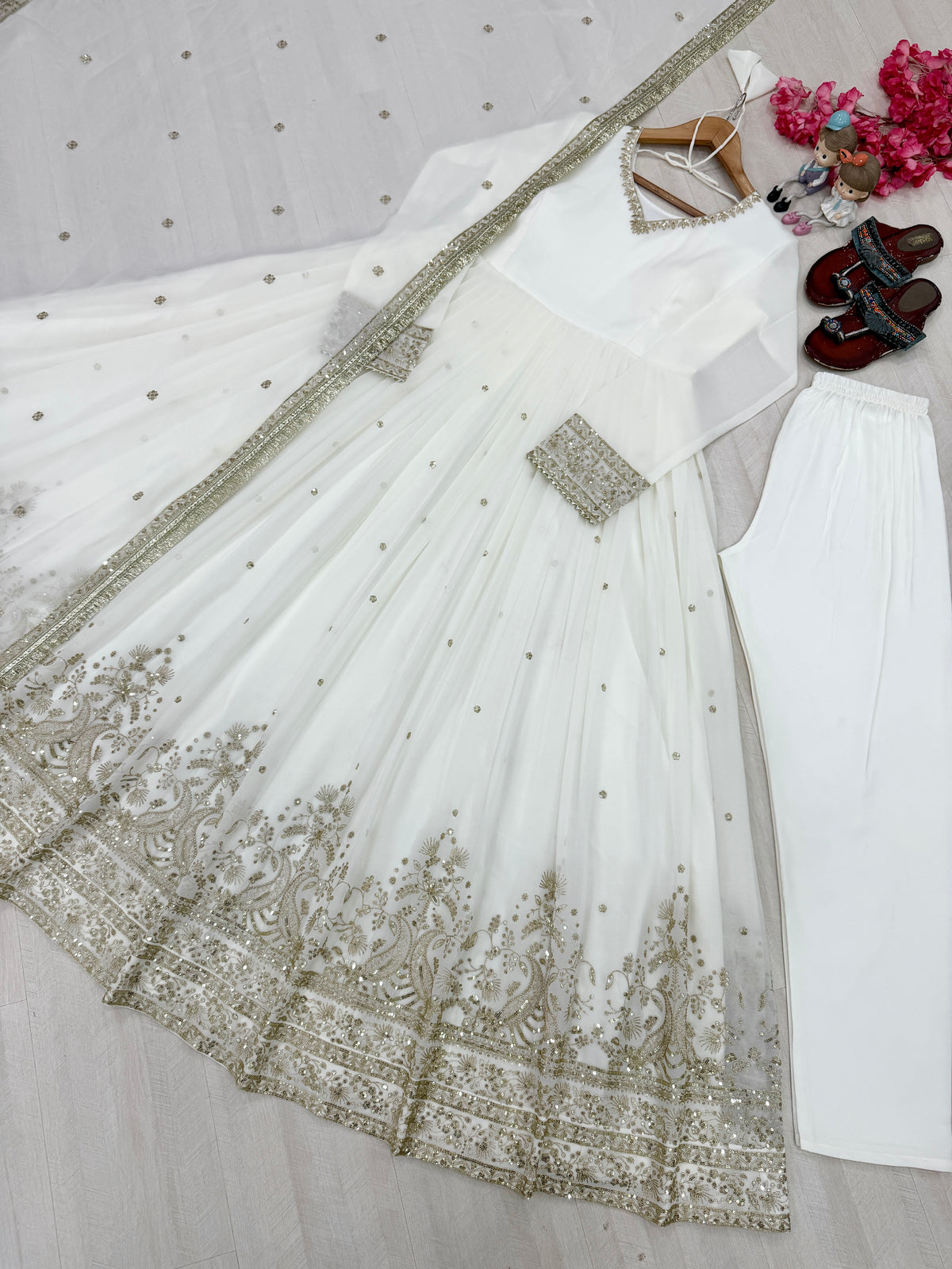 White Georgette Anarkali Suit, view 7