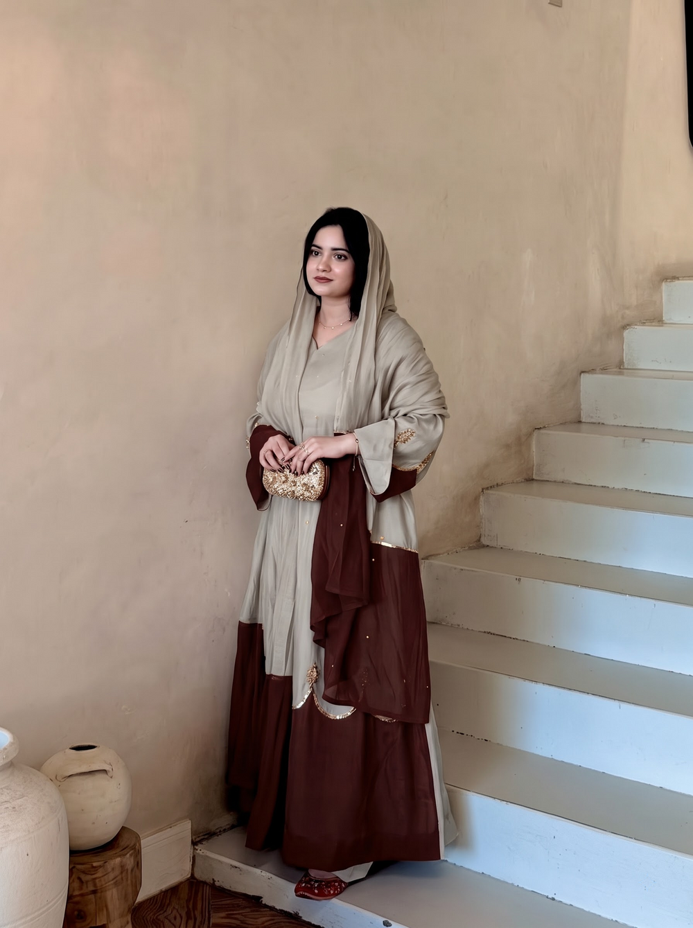 Grey Roman Silk Kaftan Palazzo Set, view 2