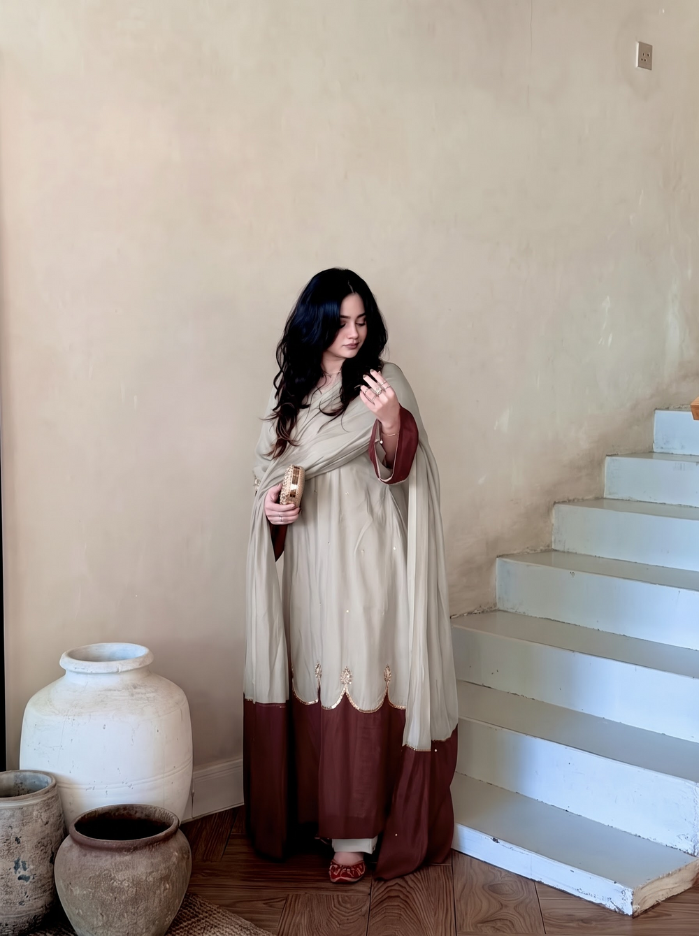 Grey Roman Silk Kaftan Palazzo Set, view 3
