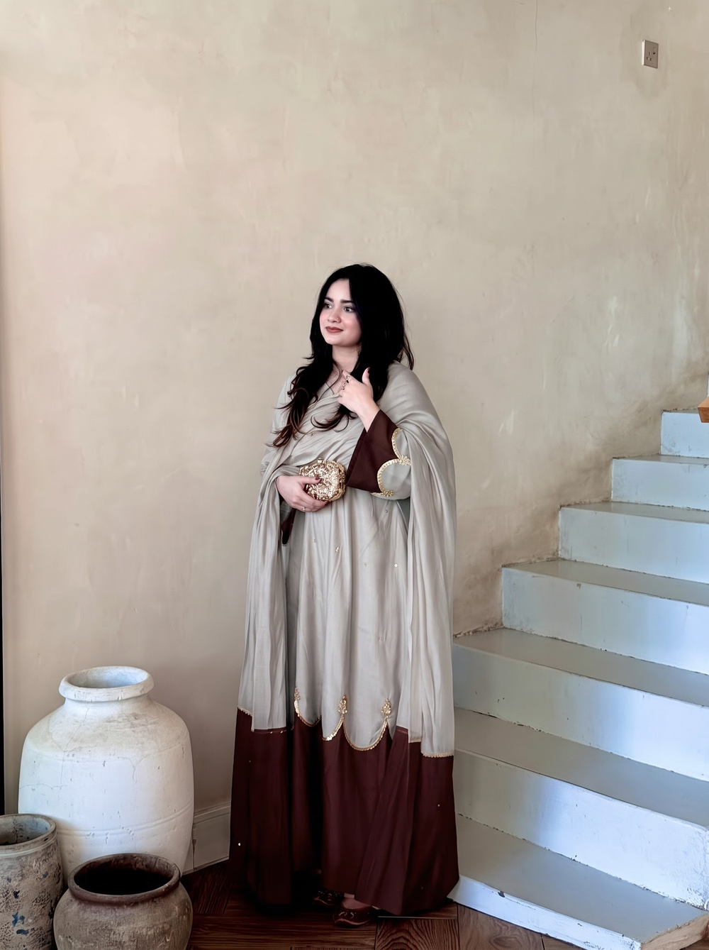 Grey Roman Silk Kaftan Palazzo Set, view 4