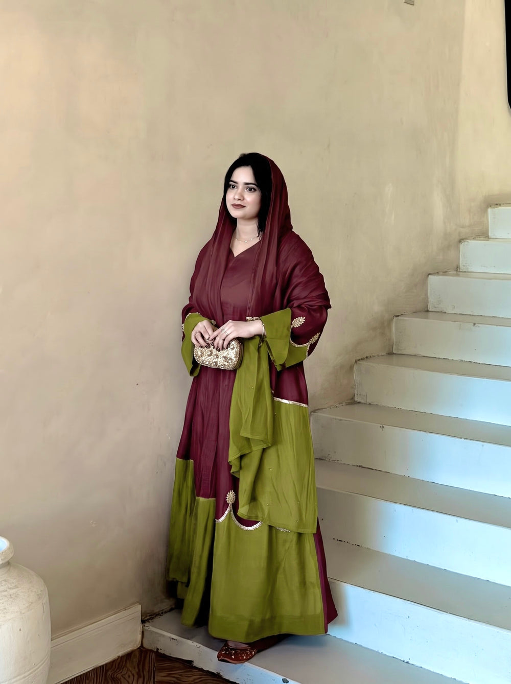 Wine Roman Silk Kaftan Palazzo Set, view 2