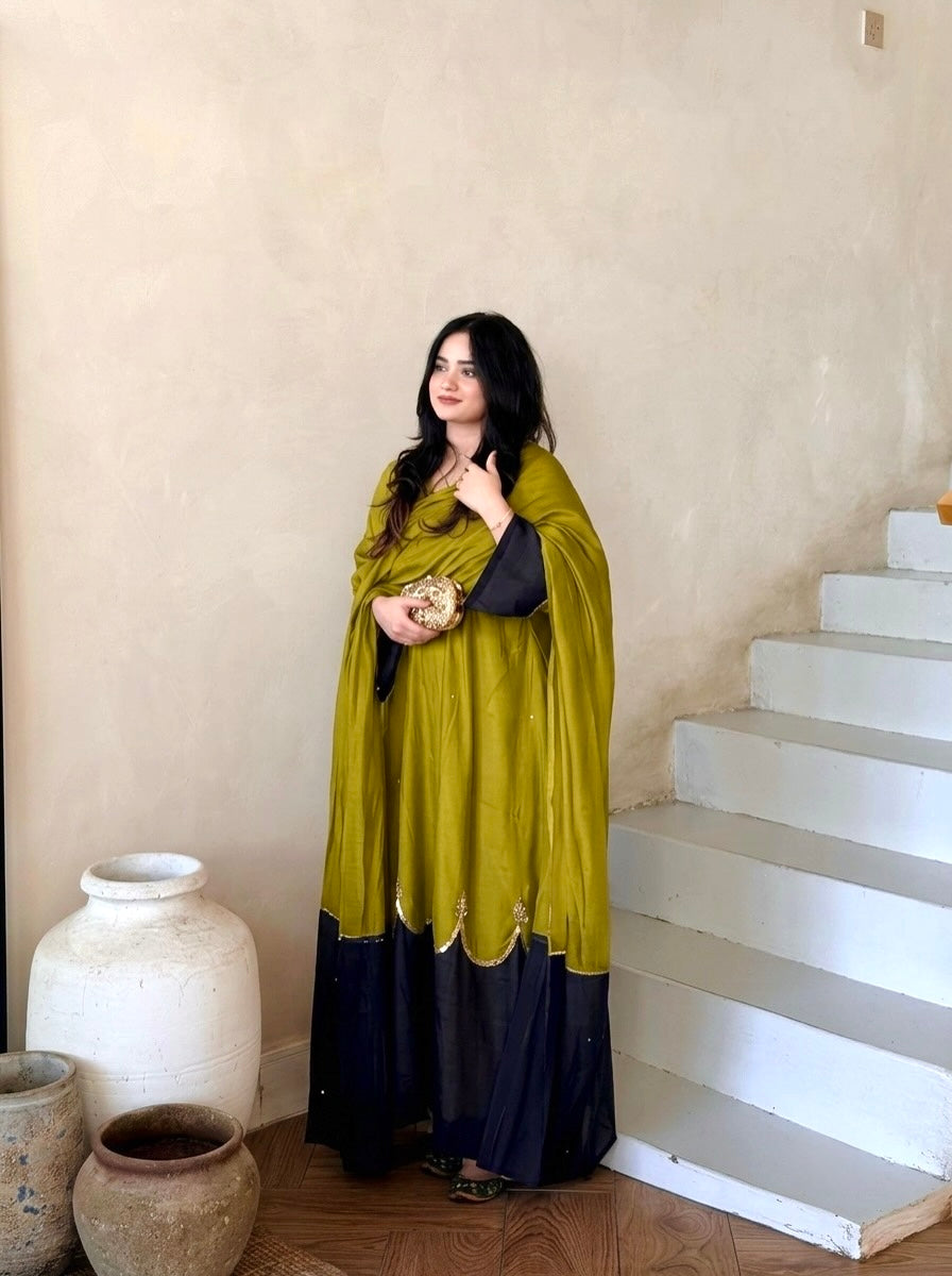 Mustard Yellow Roman Silk Kaftan Palazzo Set, view 2