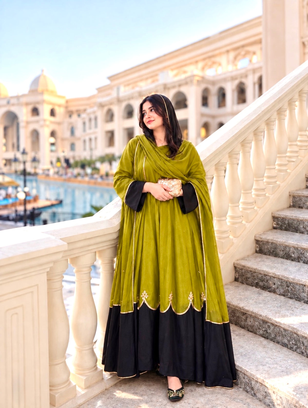 Mustard Yellow Roman Silk Kaftan Palazzo Set