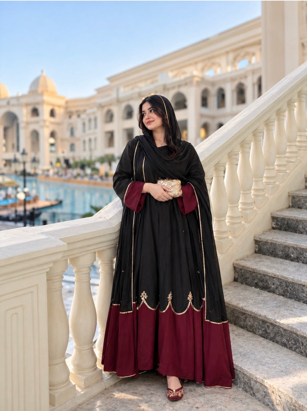 Black Roman Silk Kaftan Palazzo Set, view 4