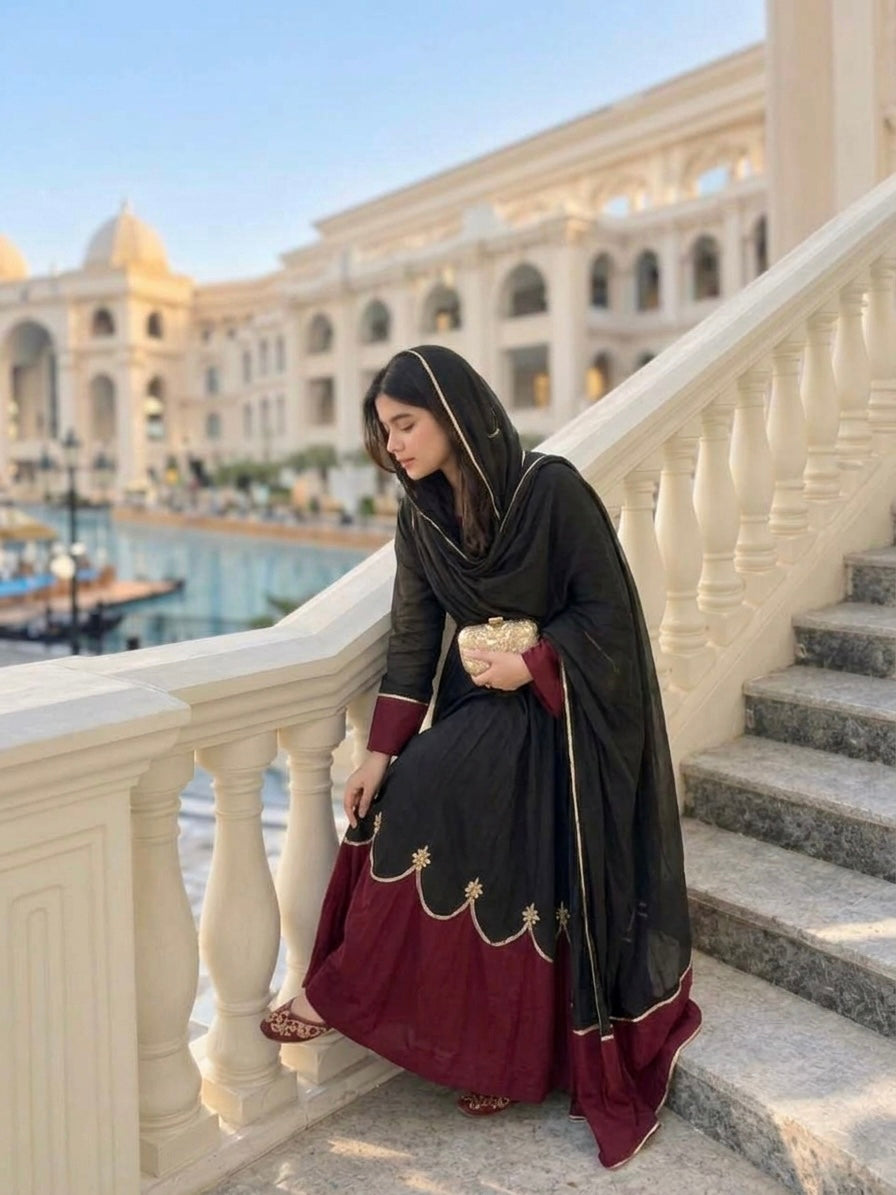 Black Roman Silk Kaftan Palazzo Set
