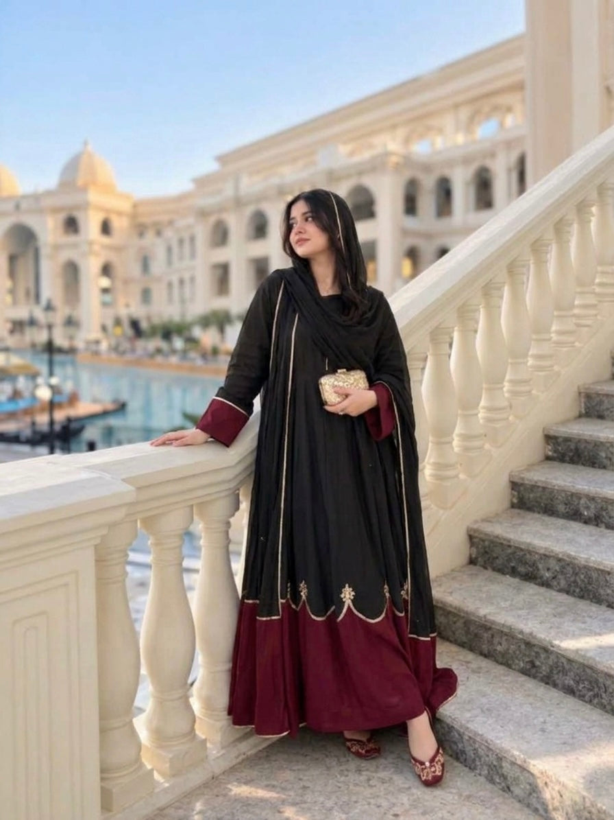 Black Roman Silk Kaftan Palazzo Set, view 2