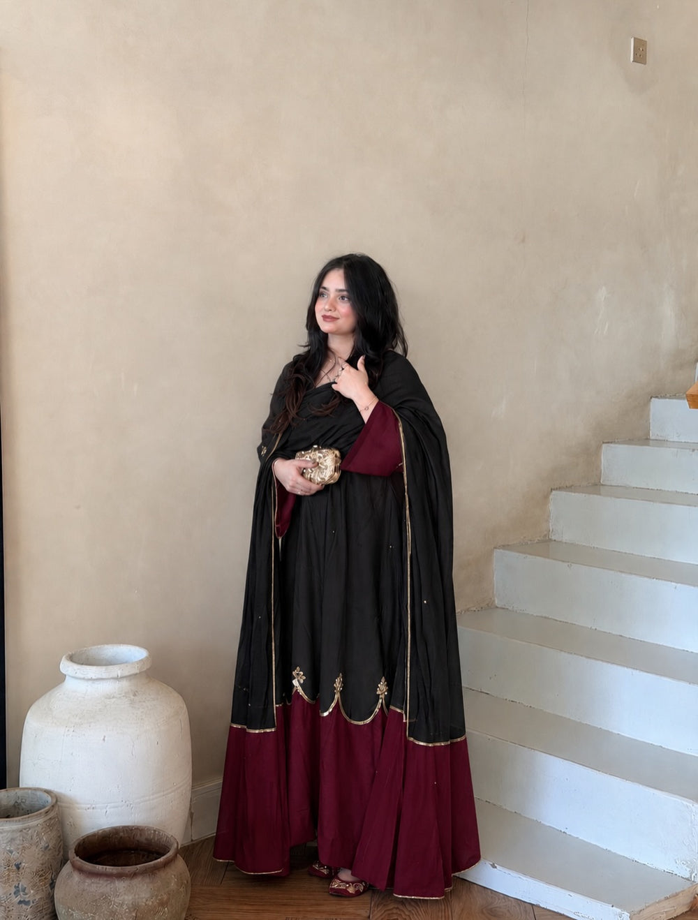 Black Roman Silk Kaftan Palazzo Set, view 3