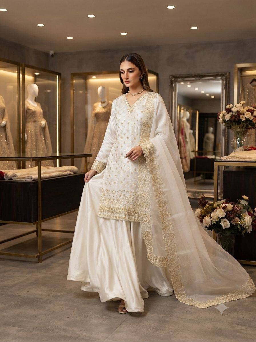 Off-White Fendy Silk Kurta Palazzo Set M23, view 2