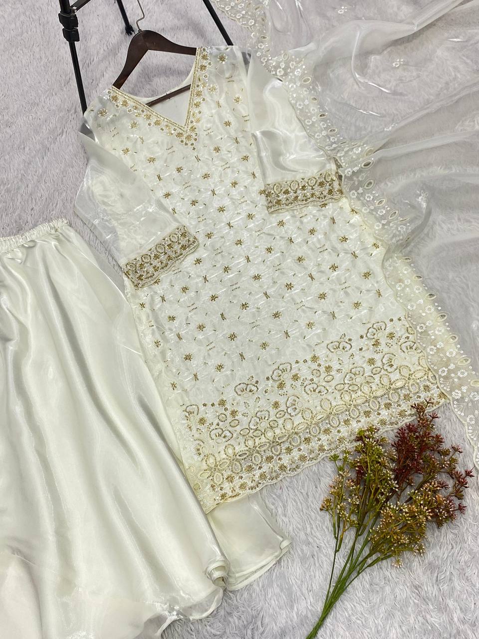 Off-White Fendy Silk Kurta Palazzo Set M23, view 6