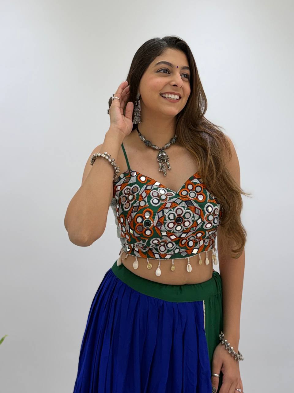 Royal Blue and Green Rayon Gotta Patti Lehenga Choli, view 3