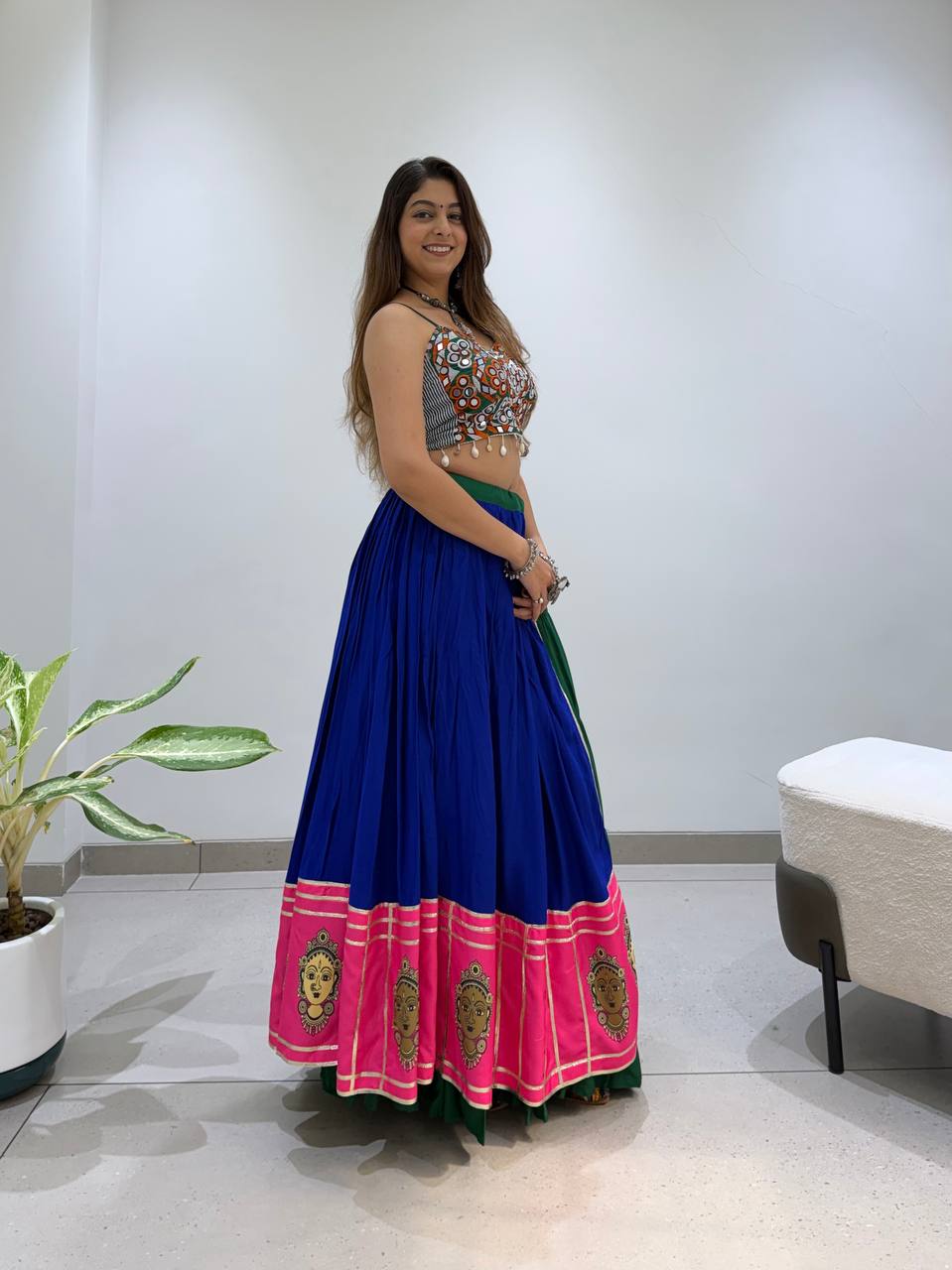 Royal Blue and Green Rayon Gotta Patti Lehenga Choli, view 6