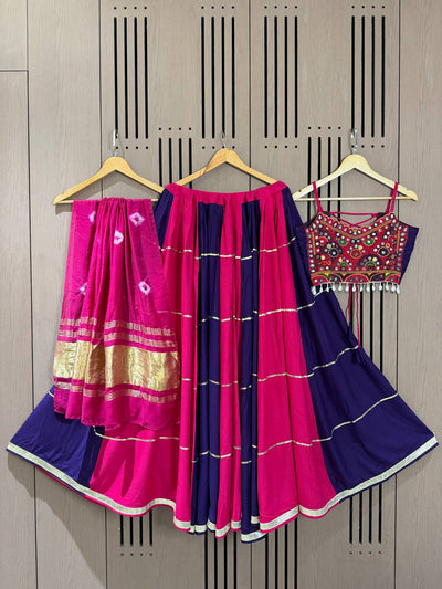 Rani Pink and Purple Rayon Mirror Work Lehenga Choli