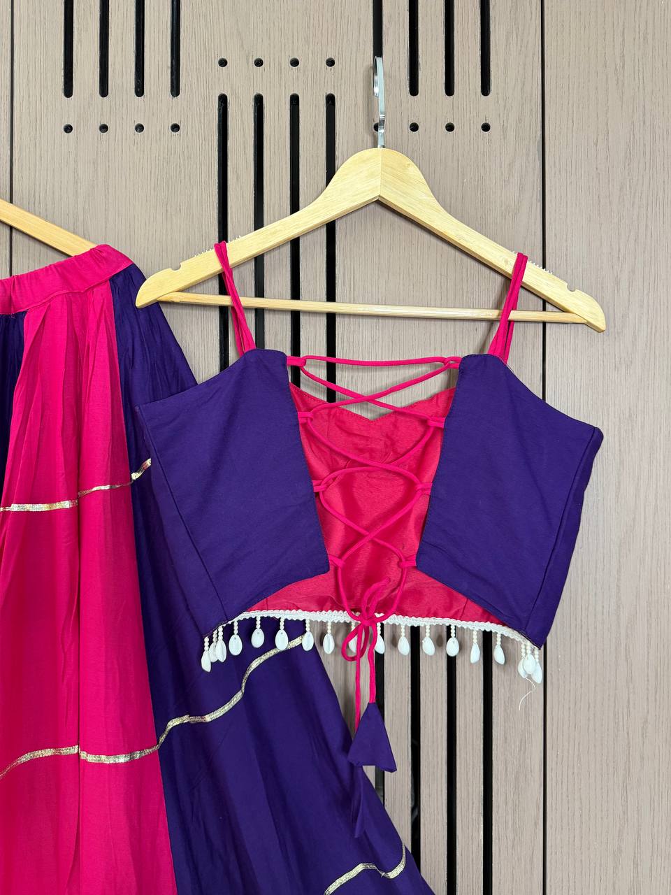 Rani Pink and Purple Rayon Mirror Work Lehenga Choli, view 5
