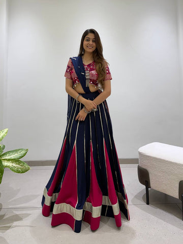 Navy Blue and Pink Rayon Gotta Patti Lehenga Choli