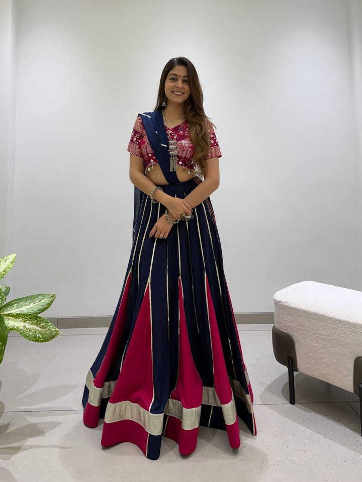 Navy Blue and Pink Rayon Gotta Patti Lehenga Choli