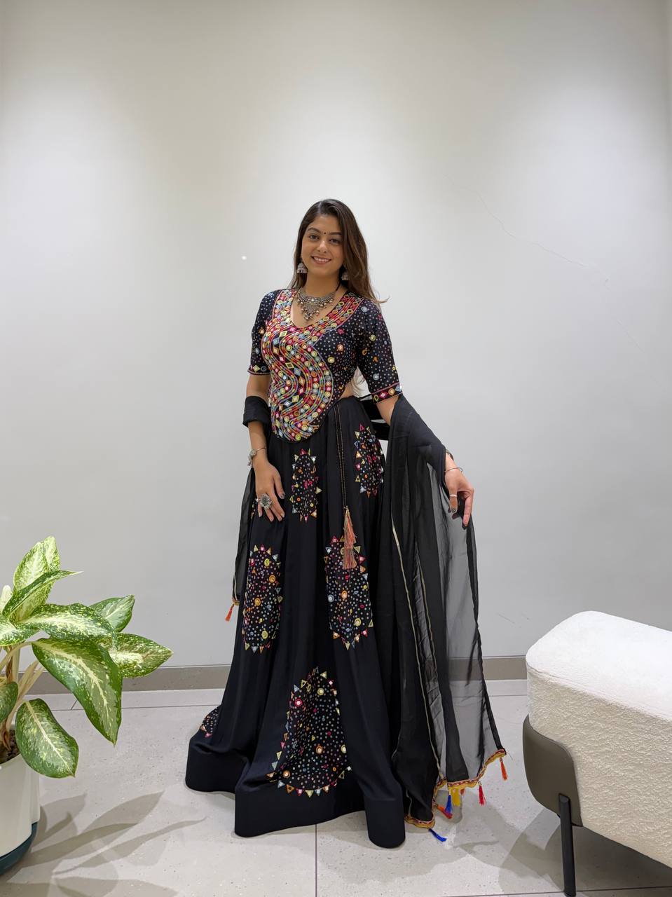 Black Rayon Gotta Patti Lehenga Choli, view 2