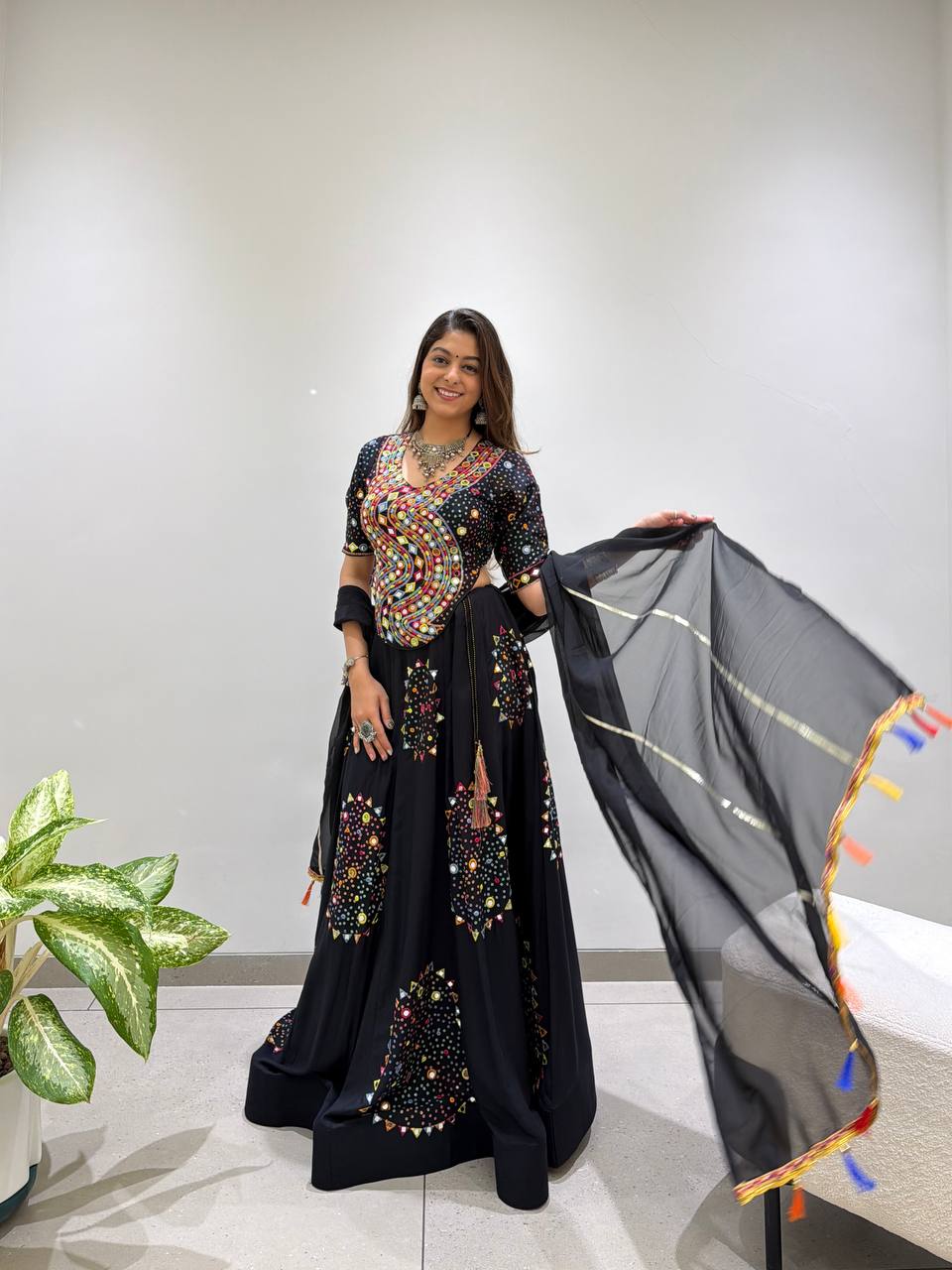Black Rayon Gotta Patti Lehenga Choli, view 3