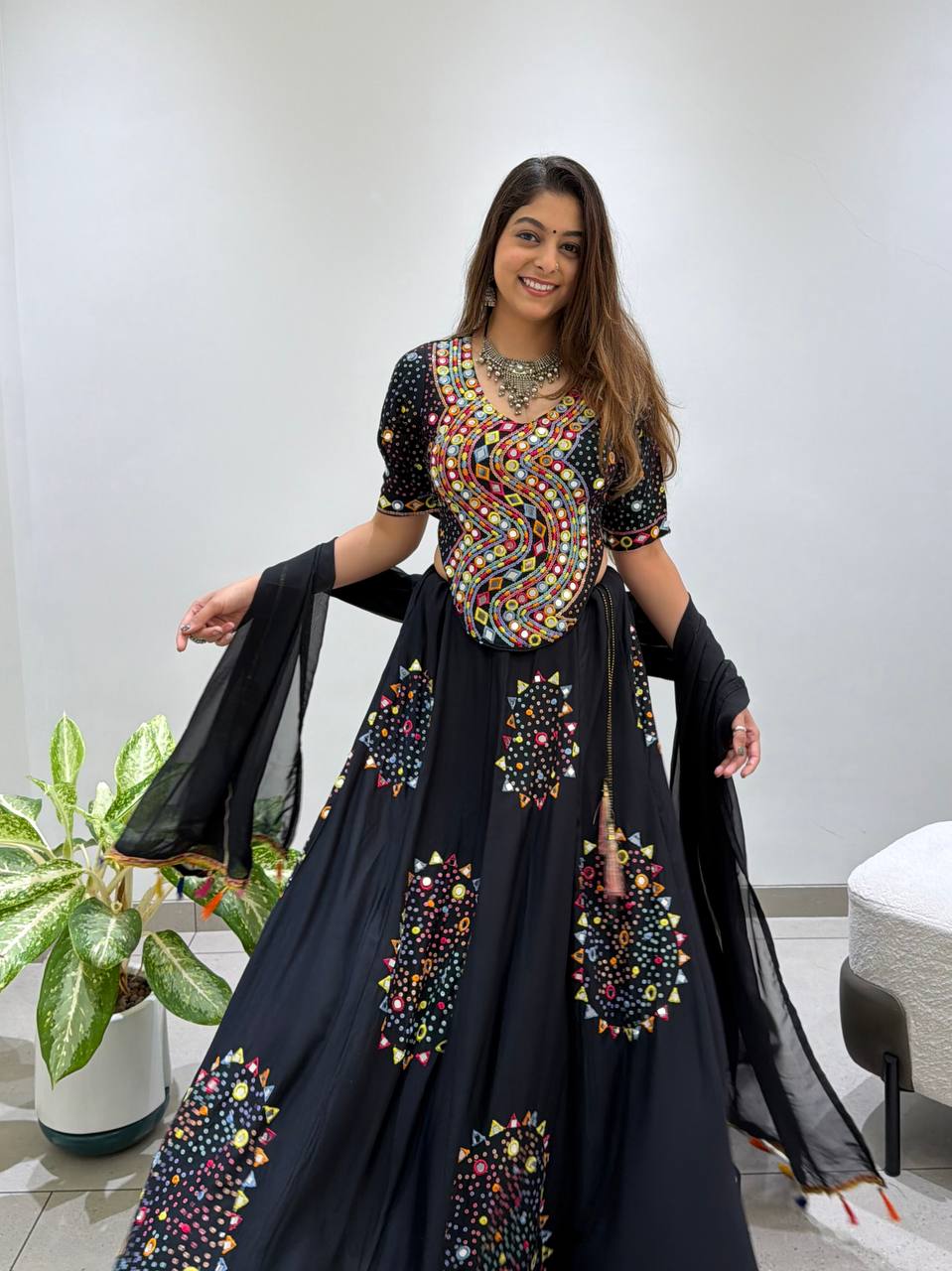 Black Rayon Gotta Patti Lehenga Choli, view 4