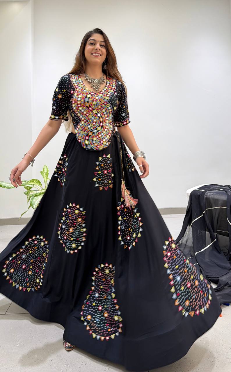 Black Rayon Gotta Patti Lehenga Choli, view 5