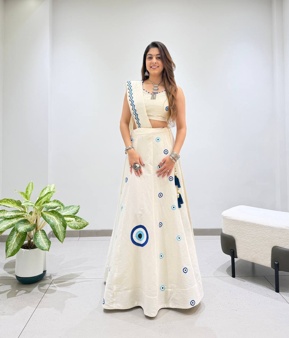 Off-White Cora Cotton Embroidered Lehenga Choli