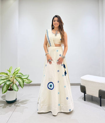 Off-White Cora Cotton Embroidered Lehenga Choli