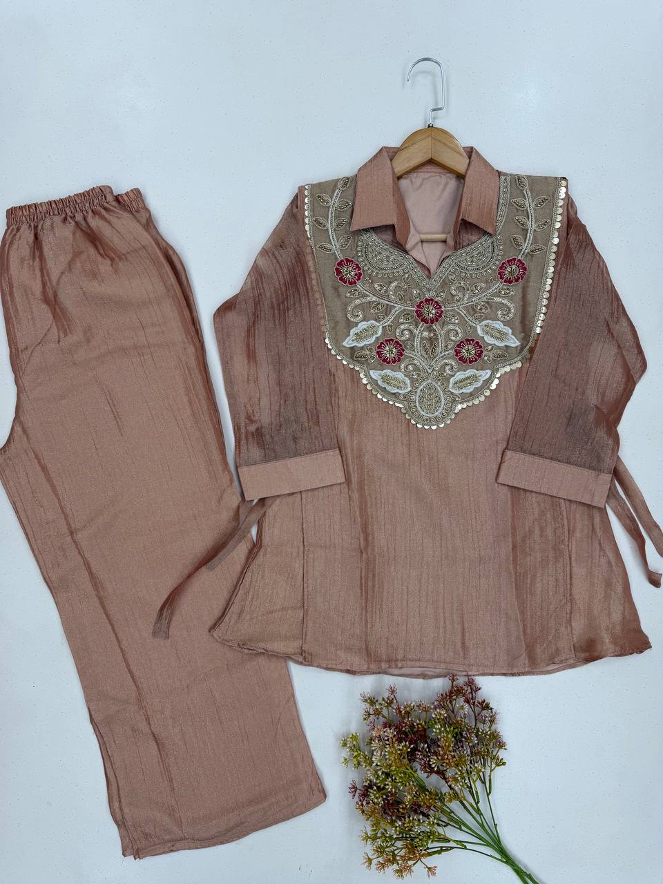 Dusty Rose Salsa Silk Sequin Co-ord Set