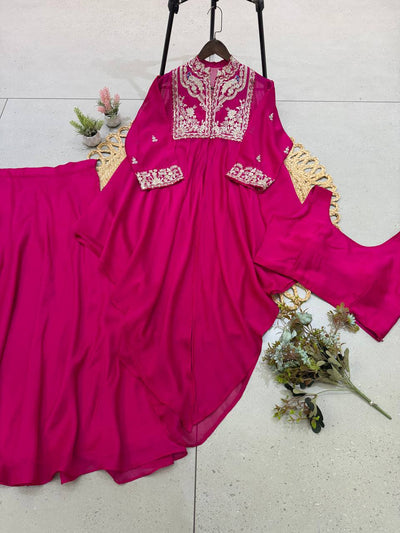 Rani Pink Rangoli Silk Sequin Indo-Western Set