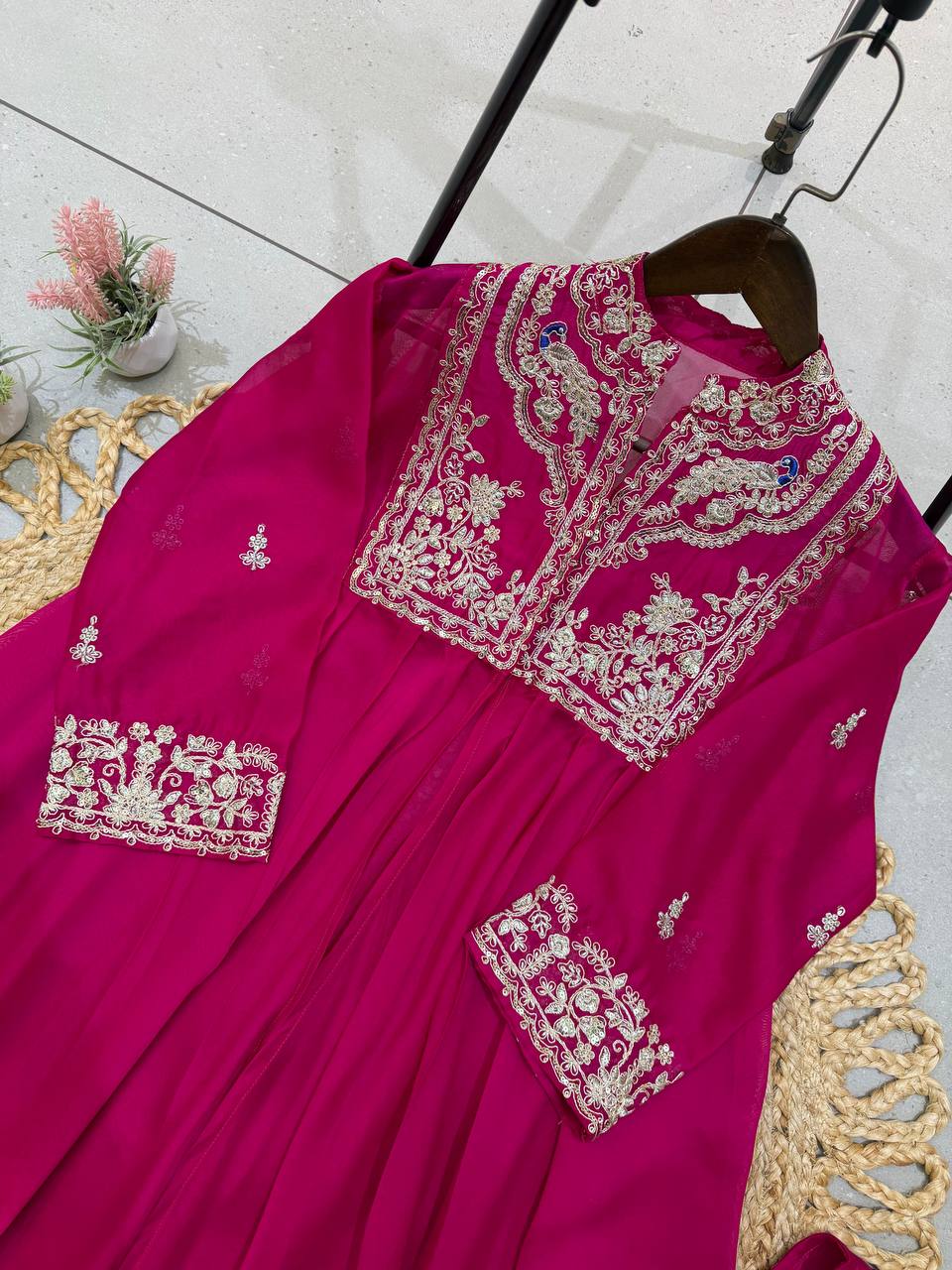 Rani Pink Rangoli Silk Sequin Indo-Western Set, view 3