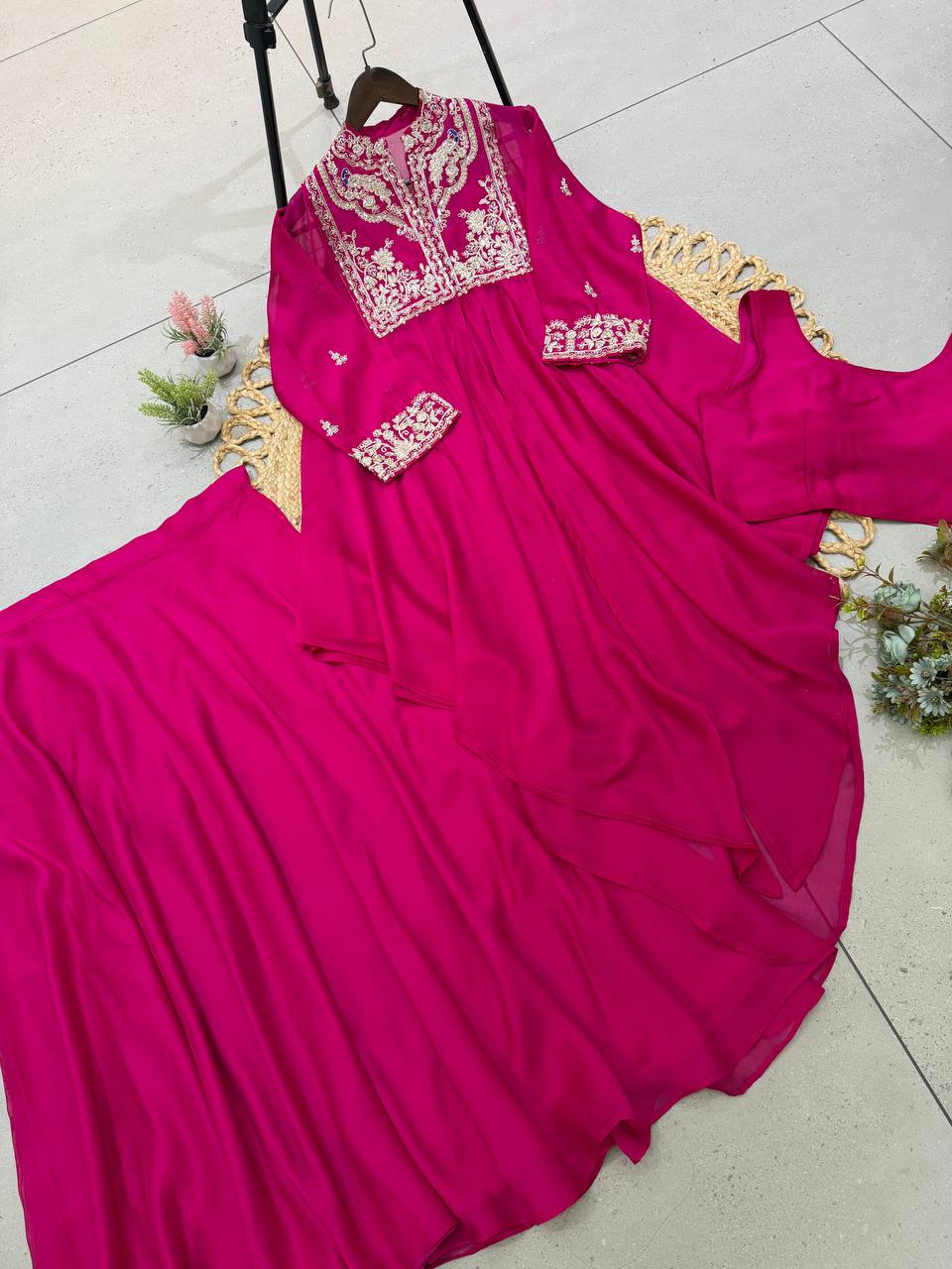 Rani Pink Rangoli Silk Sequin Indo-Western Set, view 4