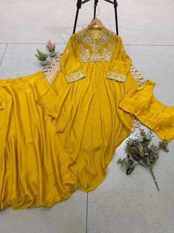 Mustard Yellow Rangoli Silk Sequin Indo-Western Set