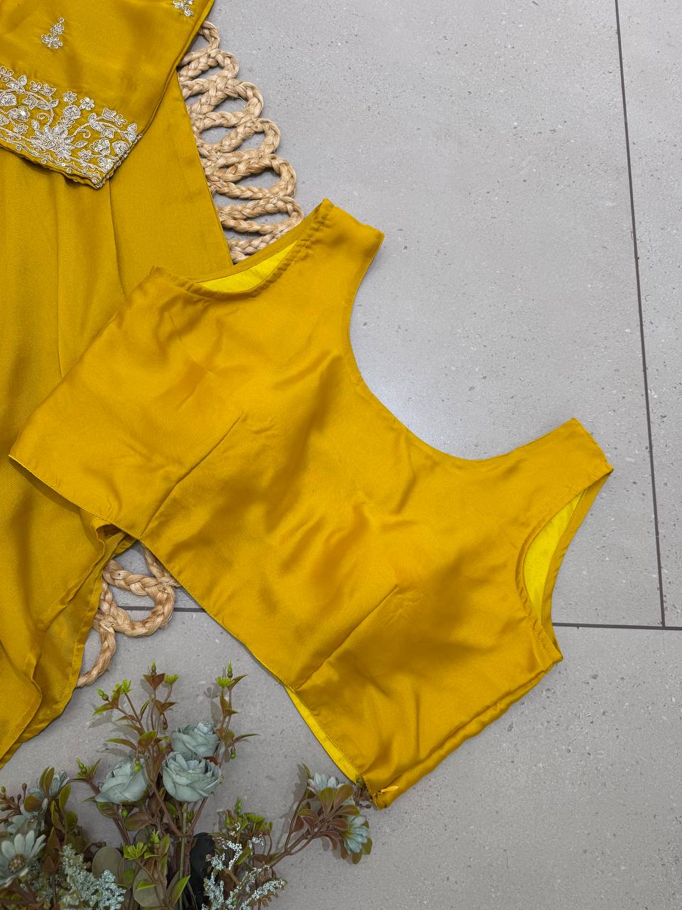 Mustard Yellow Rangoli Silk Sequin Indo-Western Set, view 5