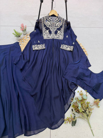 Navy Blue Rangoli Silk Sequin Indo-Western Set