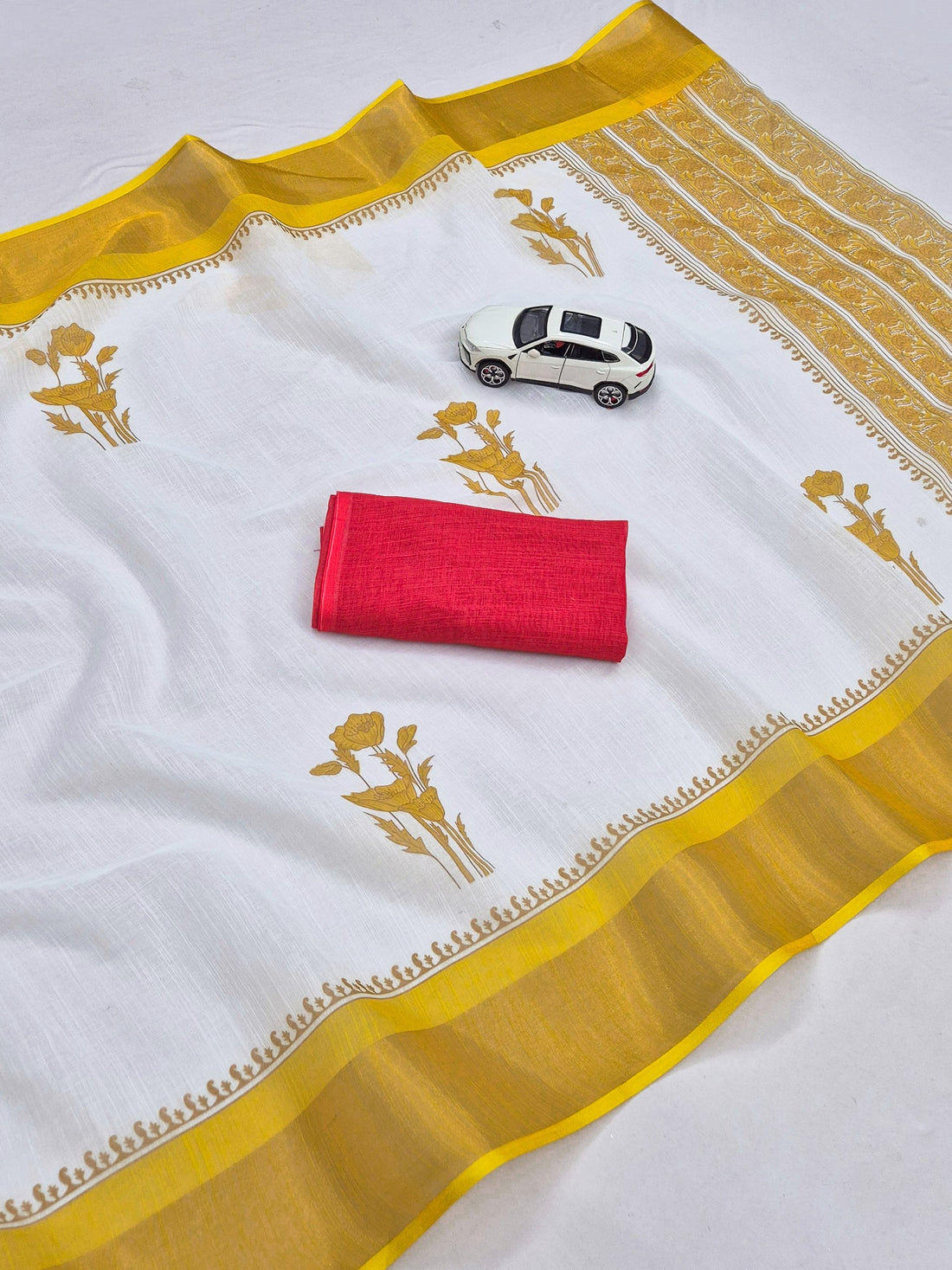 Off-White and Gold Kerala Linen Saree