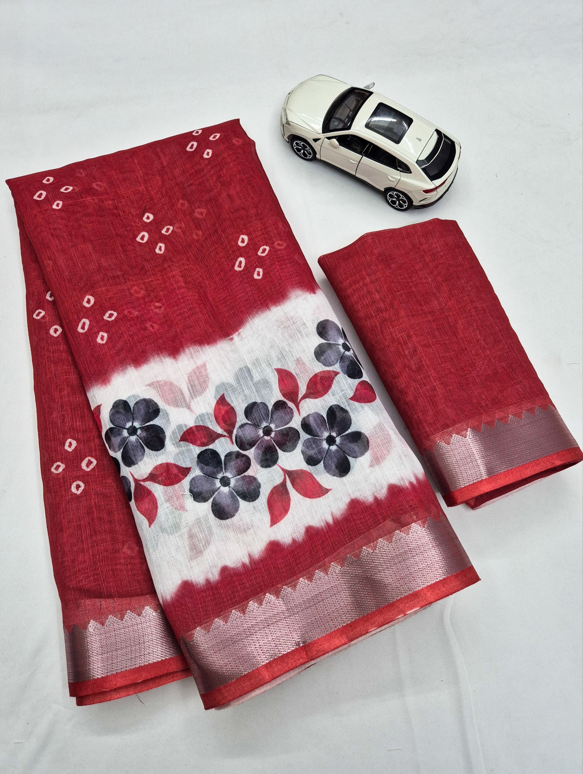 Maroon Linen Floral Border Saree
