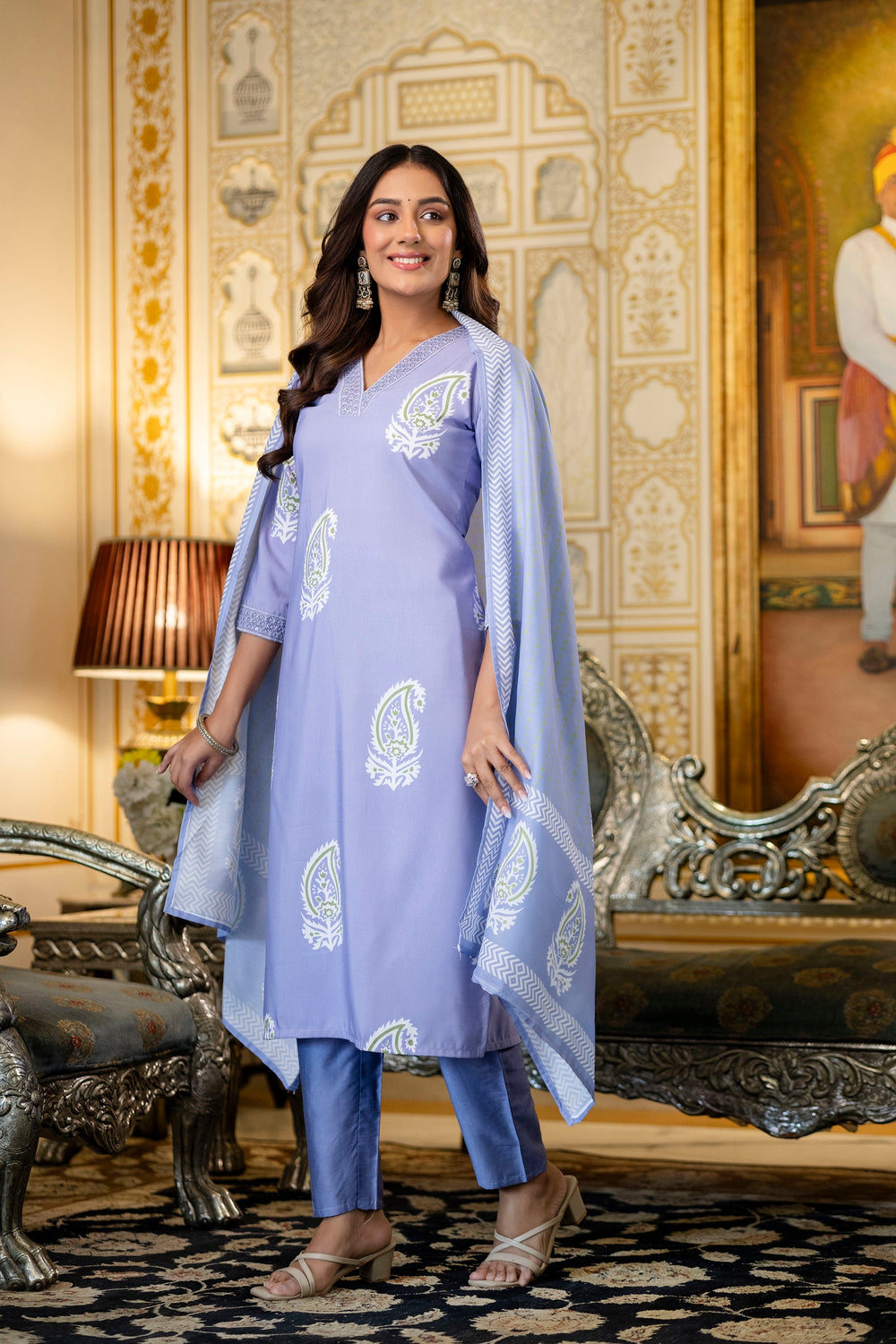Light Lavender Paisley Print Kurta Set
