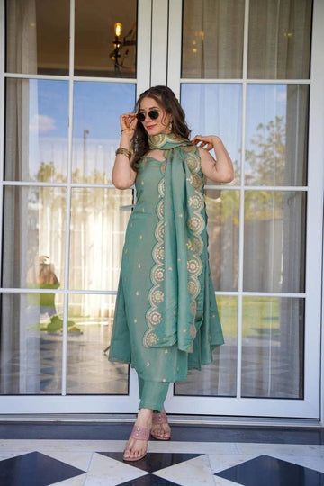 Sea Green Chanderi Silk Sleeveless Kurta Set