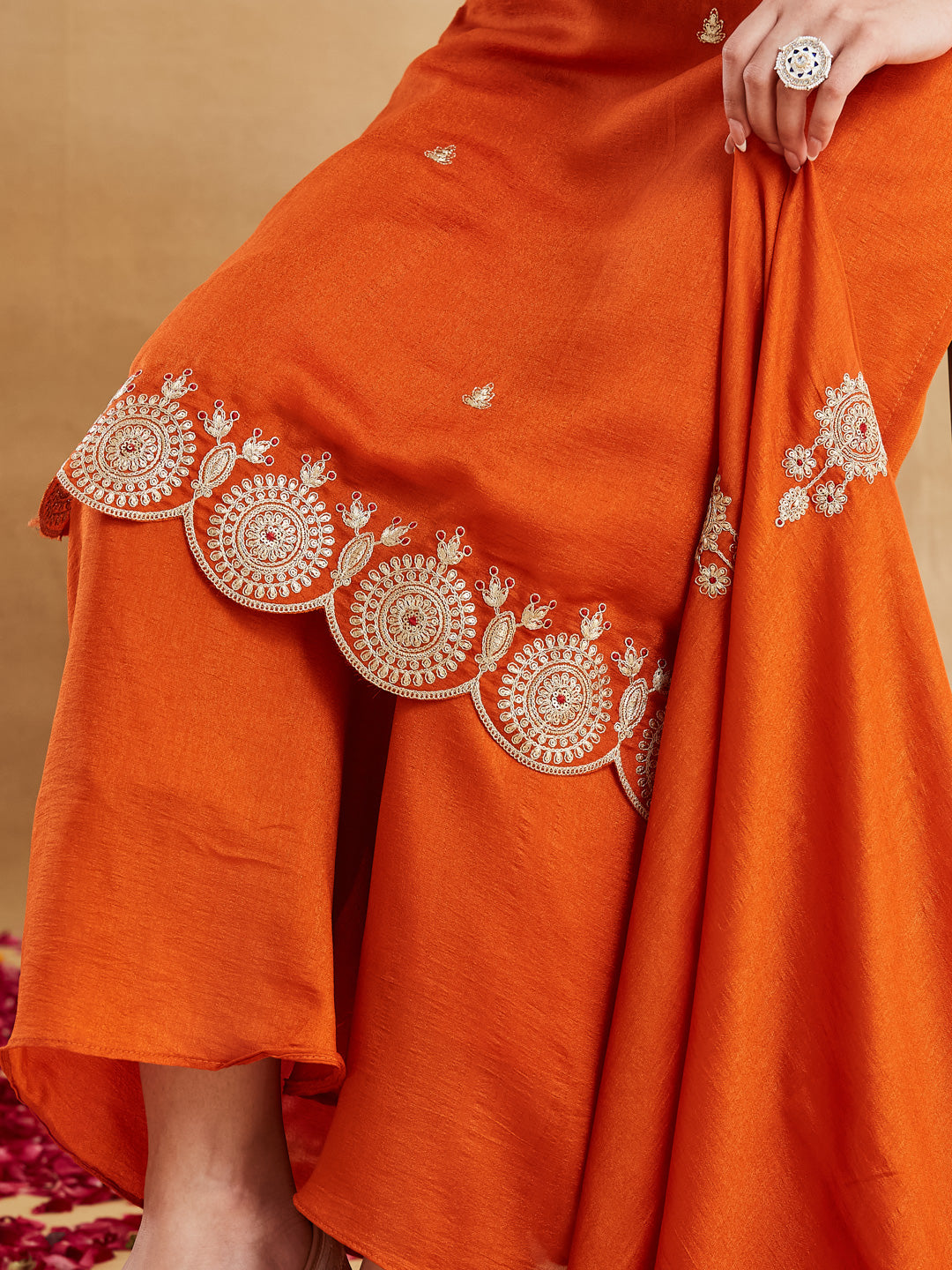 Rust Orange Embroidered Kurta Set with Dupatta