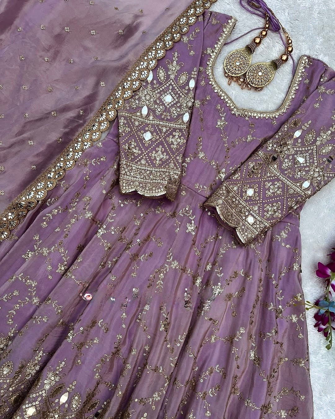 Lavender Chinon Anarkali Suit, view 5