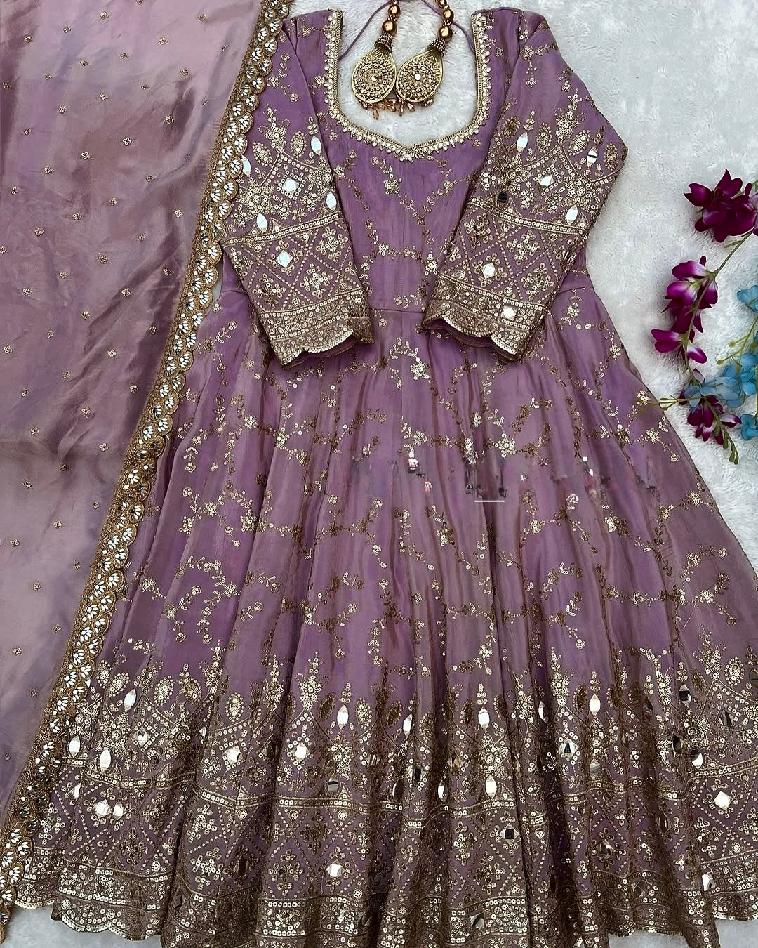 Lavender Chinon Anarkali Suit, view 6