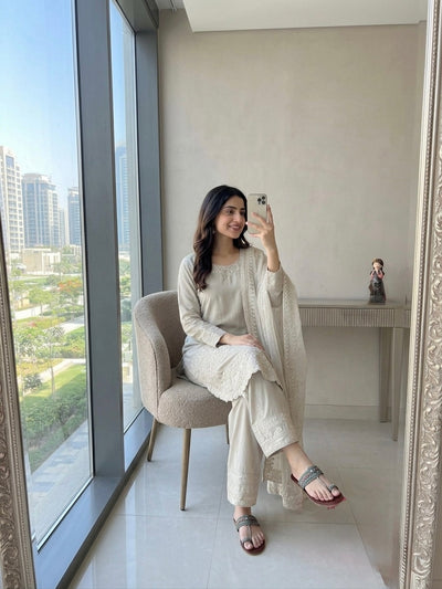 Ivory Crepe Kurta Farshi Palazzo Set