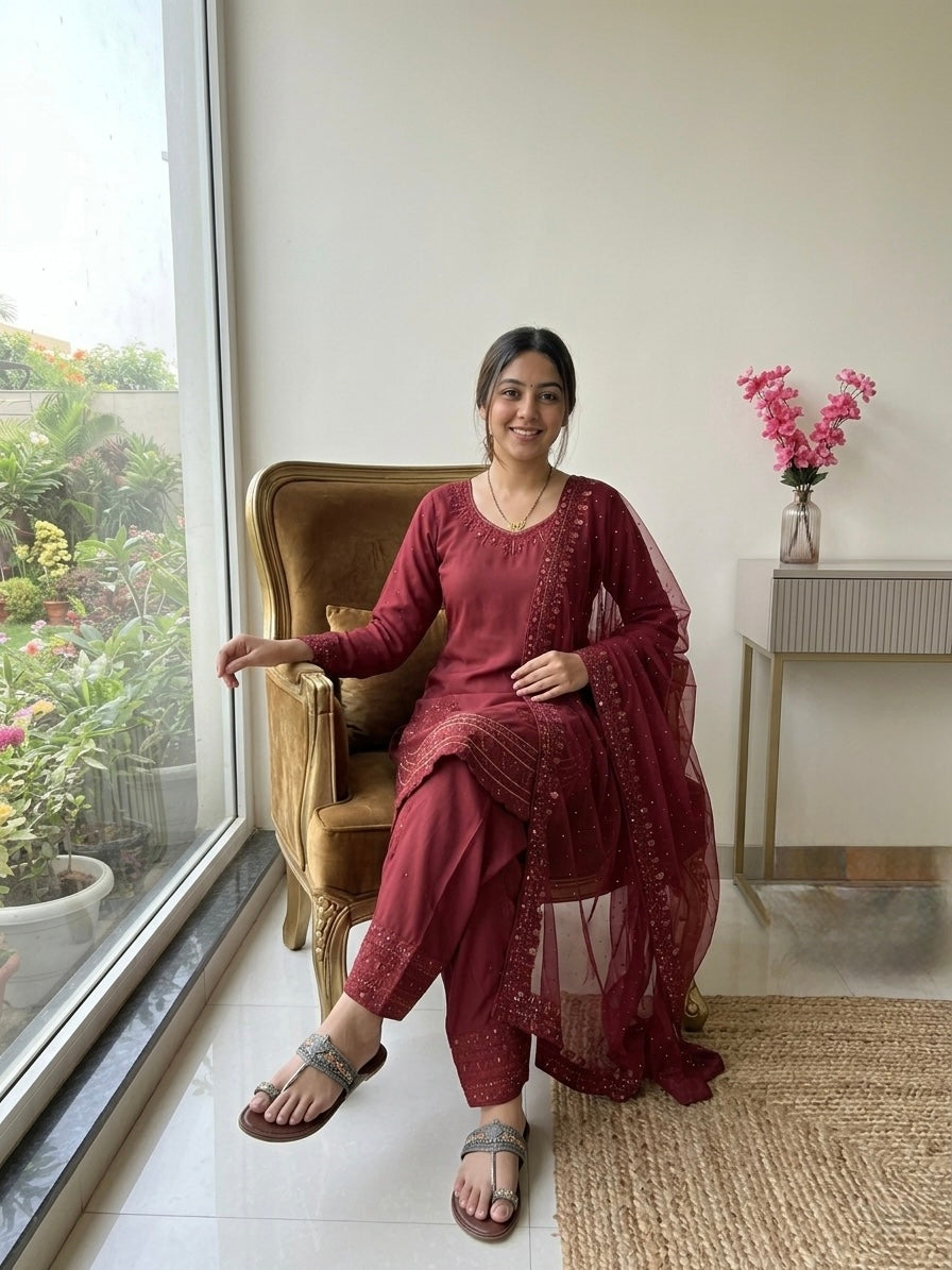 Maroon Crepe Kurta Farshi Palazzo Set
