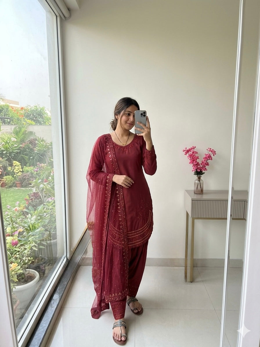 Maroon Crepe Kurta Farshi Palazzo Set