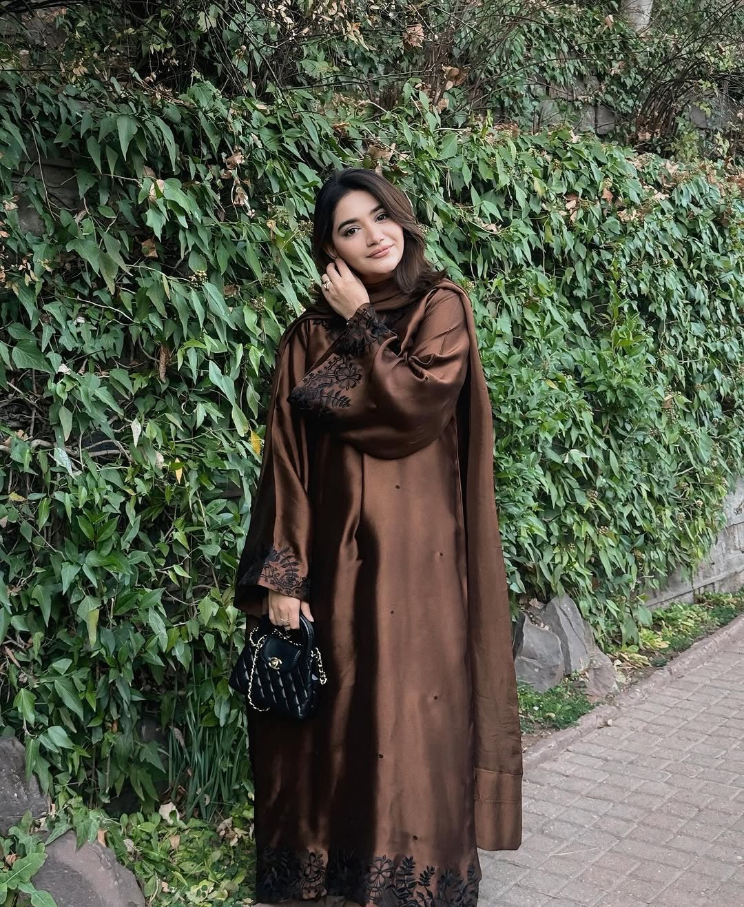 Chocolate Brown Chanderi Kaftan Dress Set