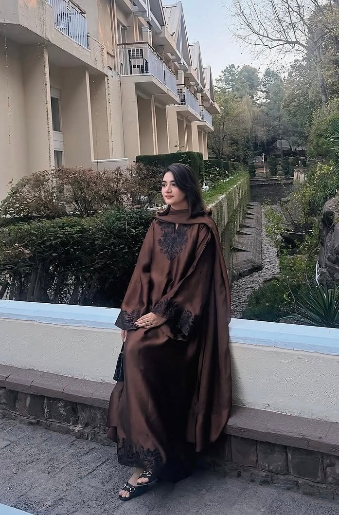 Chocolate Brown Chanderi Kaftan Dress Set, view 3