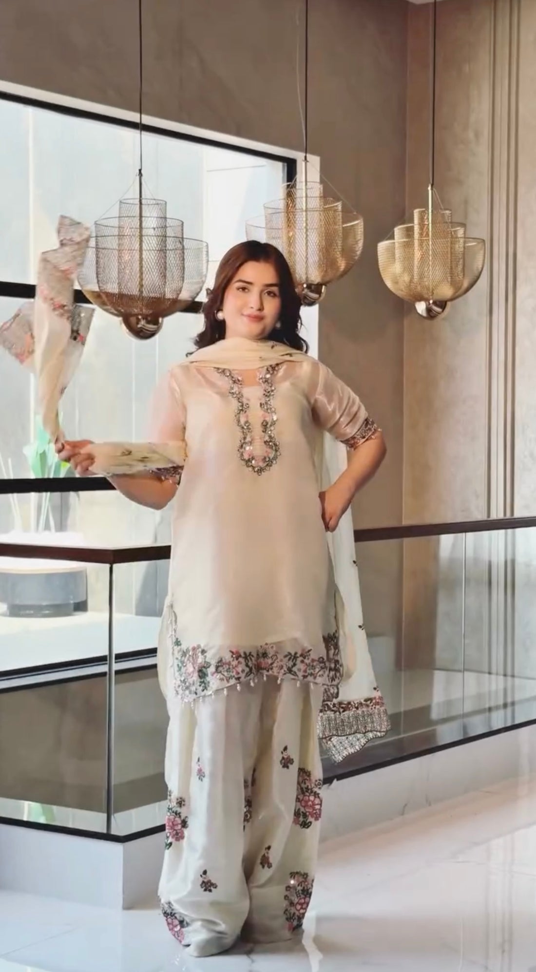 Ivory Fendy Silk Kurta Farshi Palazzo Set