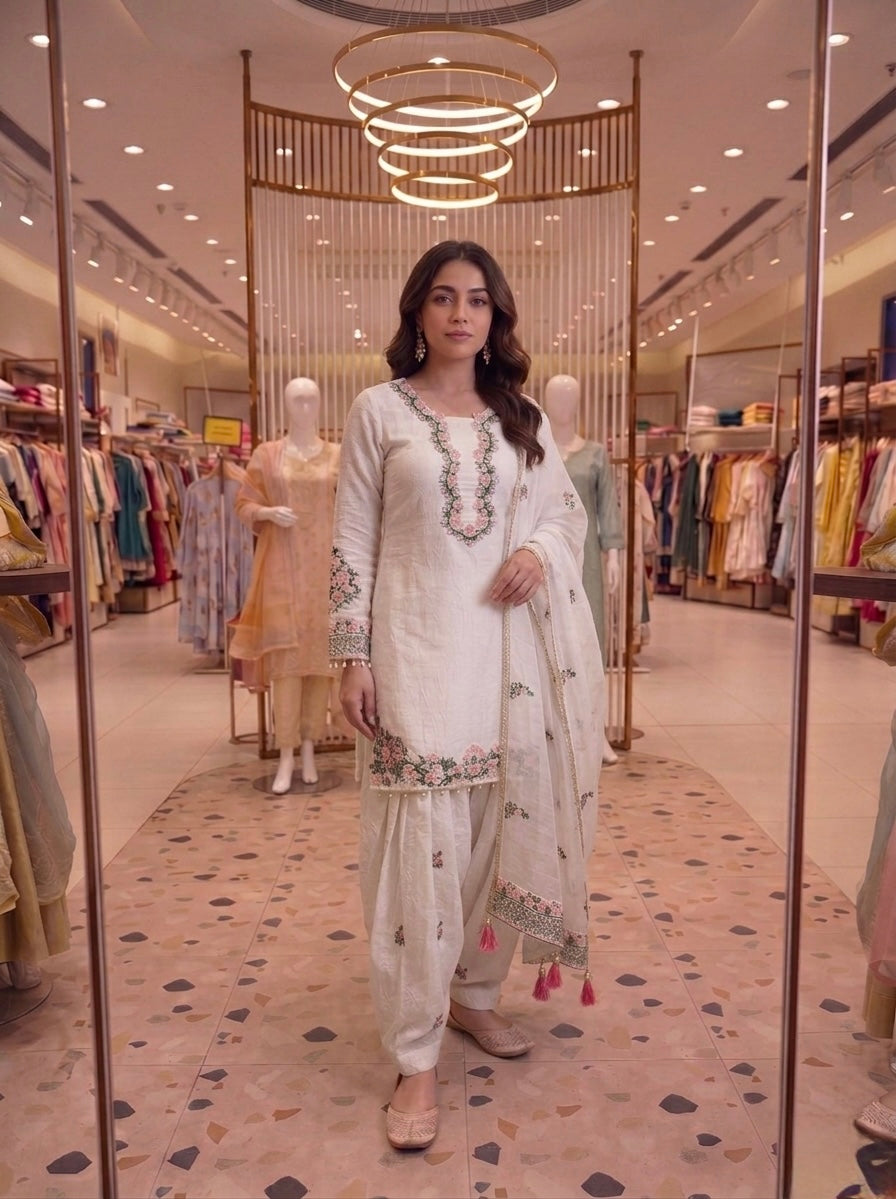 Ivory Fendy Silk Kurta Farshi Palazzo Set