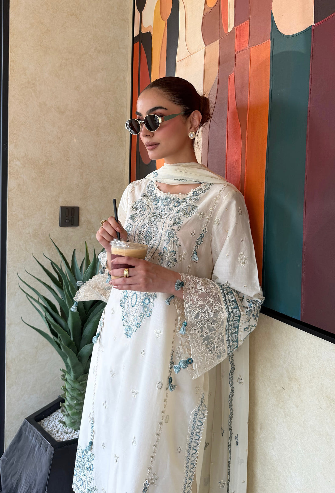 White Satin Kurta Pajama Farshi Set